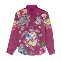 Hawaiian Turtles and Tropical Plants Women Casual Shirt Pink Watercolor