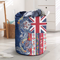Hawaiian Manta Ray and Turtle Tribal Tattoo Laundry Basket With Hawaii Flag and Flowers LT03 Multicolor - Polynesian Pride