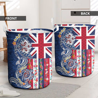 Hawaiian Manta Ray and Turtle Tribal Tattoo Laundry Basket With Hawaii Flag and Flowers LT03 - Polynesian Pride