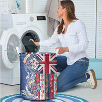 Hawaiian Manta Ray and Turtle Tribal Tattoo Laundry Basket With Hawaii Flag and Flowers LT03 - Polynesian Pride