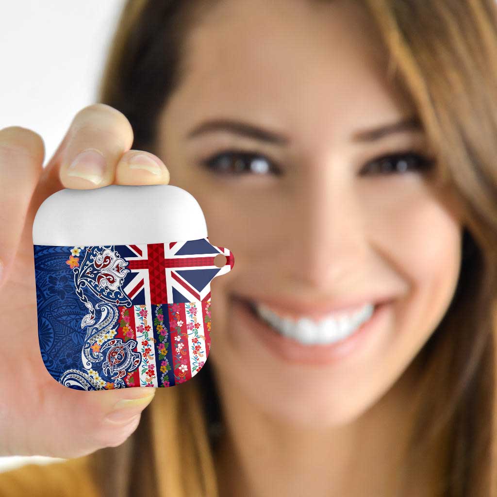 Hawaiian Manta Ray and Turtle Tribal Tattoo AirPods Case With Hawaii Flag and Flowers