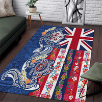 Hawaiian Manta Ray and Turtle Tribal Tattoo Area Rug With Hawaii Flag and Flowers LT03 Multicolor - Polynesian Pride