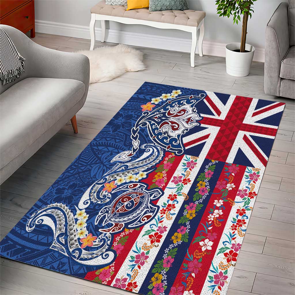 Hawaiian Manta Ray and Turtle Tribal Tattoo Area Rug With Hawaii Flag and Flowers LT03 - Polynesian Pride