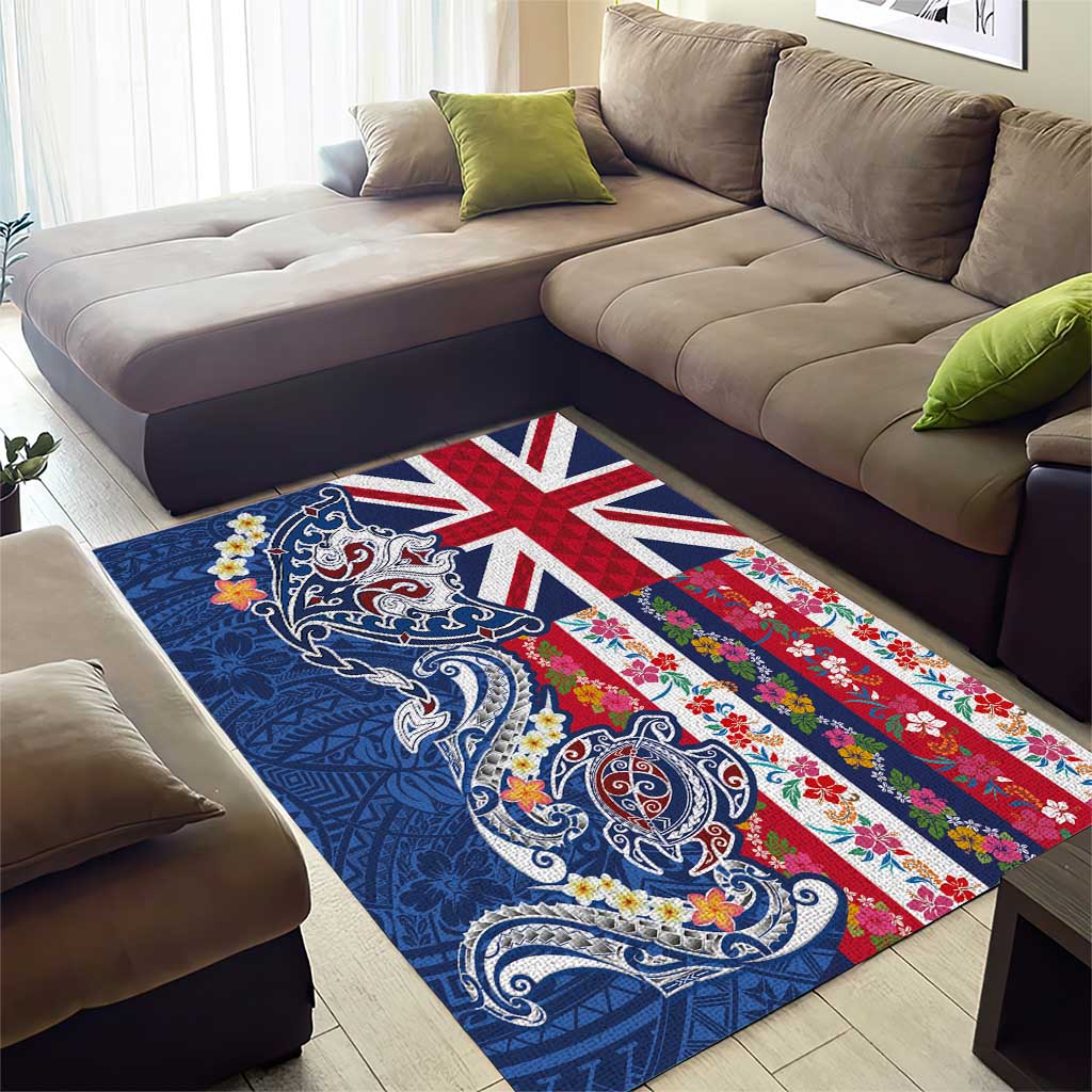 Hawaiian Manta Ray and Turtle Tribal Tattoo Area Rug With Hawaii Flag and Flowers LT03 - Polynesian Pride
