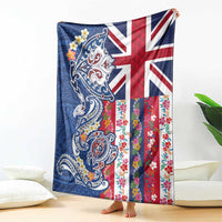 Hawaiian Manta Ray and Turtle Tribal Tattoo Blanket With Hawaii Flag and Flowers