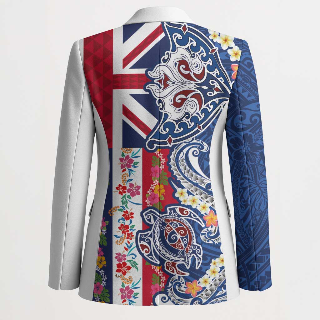 Hawaiian Manta Ray and Turtle Tribal Tattoo Blazer With Hawaii Flag and Flowers