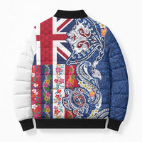 Hawaiian Manta Ray and Turtle Tribal Tattoo Bomber Puffer Jacket With Hawaii Flag and Flowers LT03 - Polynesian Pride