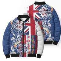 Hawaiian Manta Ray and Turtle Tribal Tattoo Bomber Puffer Jacket With Hawaii Flag and Flowers LT03 - Polynesian Pride