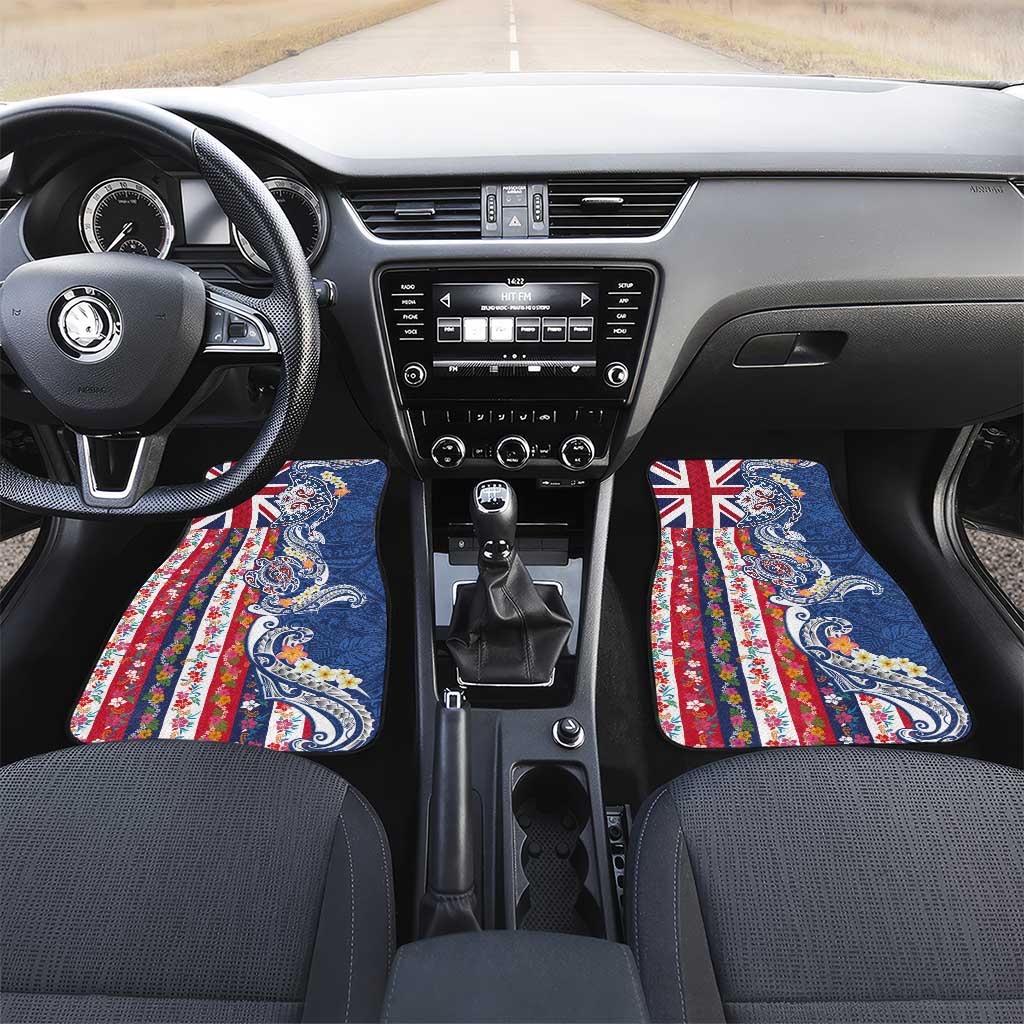 Hawaiian Manta Ray and Turtle Tribal Tattoo Car Mats With Hawaii Flag and Flowers