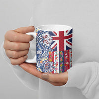 Hawaiian Manta Ray and Turtle Tribal Tattoo Ceramic Mug With Hawaii Flag and Flowers