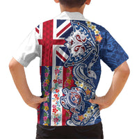 Hawaiian Manta Ray and Turtle Tribal Tattoo Family Matching Tank Maxi Dress and Hawaiian Shirt With Hawaii Flag and Flowers LT03 - Polynesian Pride