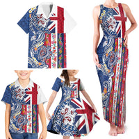 Hawaiian Manta Ray and Turtle Tribal Tattoo Family Matching Tank Maxi Dress and Hawaiian Shirt With Hawaii Flag and Flowers LT03 - Polynesian Pride