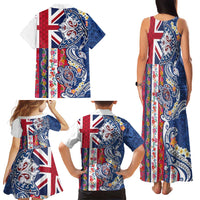 Hawaiian Manta Ray and Turtle Tribal Tattoo Family Matching Tank Maxi Dress and Hawaiian Shirt With Hawaii Flag and Flowers LT03 - Polynesian Pride
