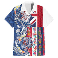 Hawaiian Manta Ray and Turtle Tribal Tattoo Family Matching Tank Maxi Dress and Hawaiian Shirt With Hawaii Flag and Flowers LT03 Dad's Shirt - Short Sleeve Multicolor - Polynesian Pride