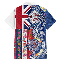 Hawaiian Manta Ray and Turtle Tribal Tattoo Family Matching Tank Maxi Dress and Hawaiian Shirt With Hawaii Flag and Flowers LT03 - Polynesian Pride