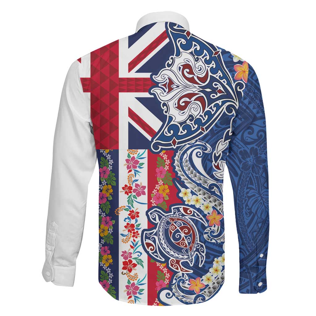 Hawaiian Manta Ray and Turtle Tribal Tattoo Family Matching Tank Maxi Dress and Hawaiian Shirt With Hawaii Flag and Flowers LT03 - Polynesian Pride