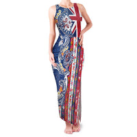 Hawaiian Manta Ray and Turtle Tribal Tattoo Family Matching Tank Maxi Dress and Hawaiian Shirt With Hawaii Flag and Flowers LT03 Mom's Dress Multicolor - Polynesian Pride