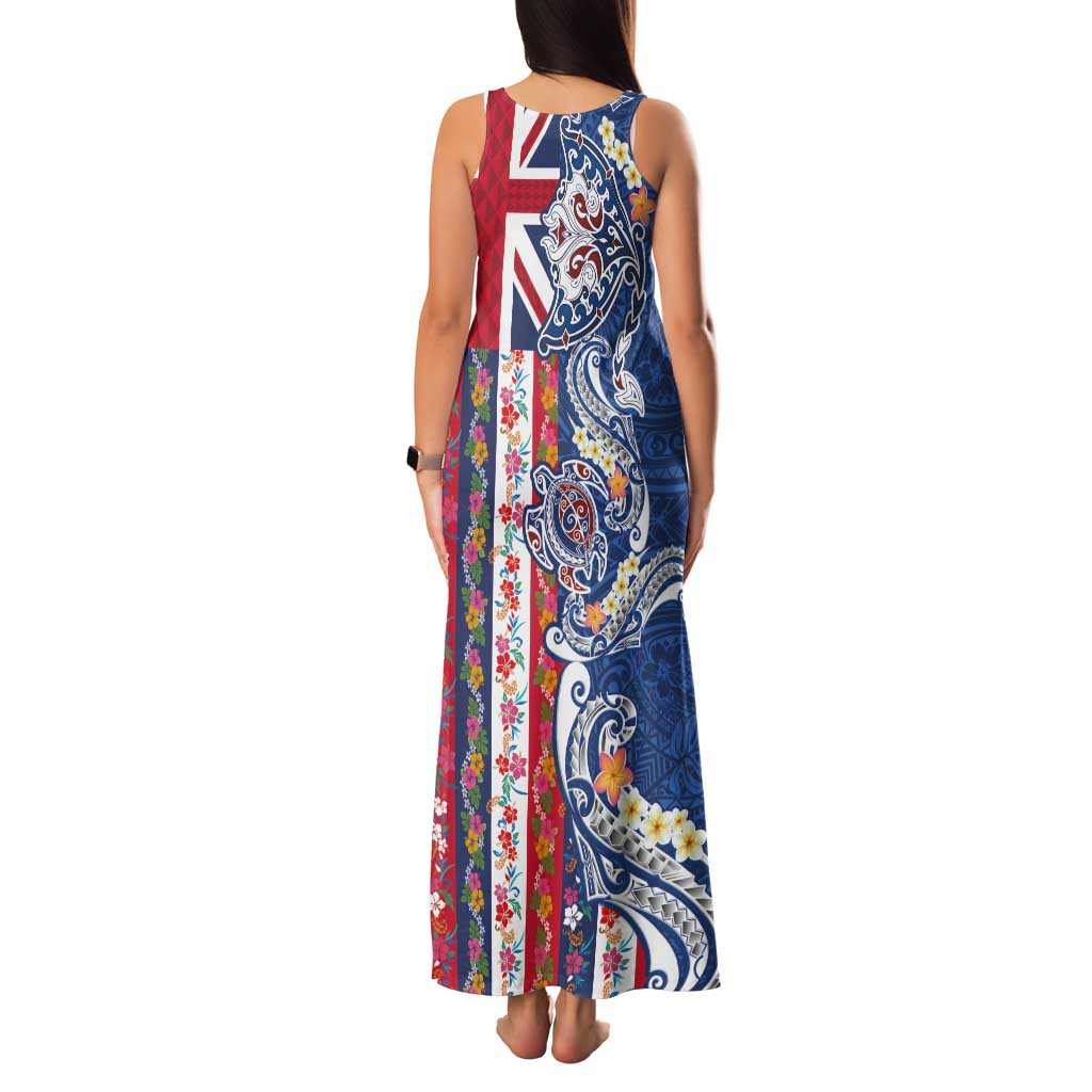Hawaiian Manta Ray and Turtle Tribal Tattoo Family Matching Tank Maxi Dress and Hawaiian Shirt With Hawaii Flag and Flowers LT03 - Polynesian Pride
