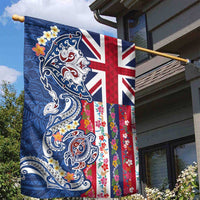 Hawaiian Manta Ray and Turtle Tribal Tattoo Garden Flag With Hawaii Flag and Flowers