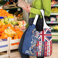 Hawaiian Manta Ray and Turtle Tribal Tattoo Grocery Bag With Hawaii Flag and Flowers