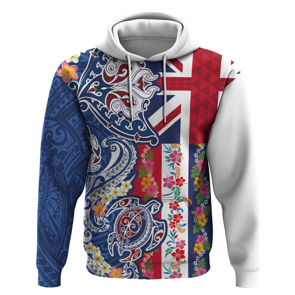 Hawaiian Manta Ray and Turtle Tribal Tattoo Hoodie With Hawaii Flag and Flowers