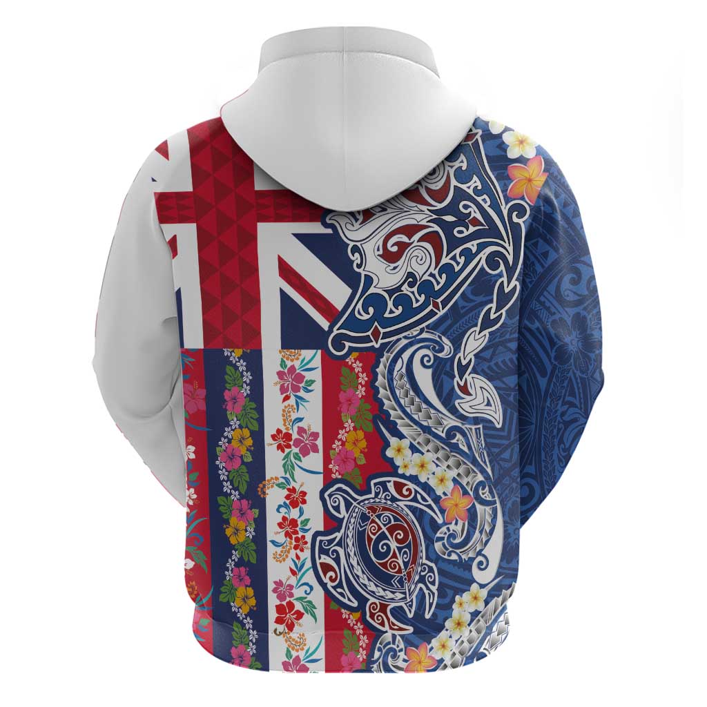 Hawaiian Manta Ray and Turtle Tribal Tattoo Hoodie With Hawaii Flag and Flowers