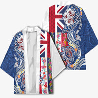 Hawaiian Manta Ray and Turtle Tribal Tattoo Kimono With Hawaii Flag and Flowers LT03 - Polynesian Pride