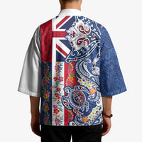 Hawaiian Manta Ray and Turtle Tribal Tattoo Kimono With Hawaii Flag and Flowers LT03 - Polynesian Pride