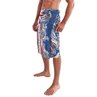 Hawaiian Manta Ray and Turtle Tribal Tattoo Lavalava With Hawaii Flag and Flowers