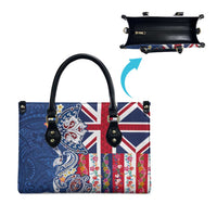 Hawaiian Manta Ray and Turtle Tribal Tattoo Leather Bag With Hawaii Flag and Flowers