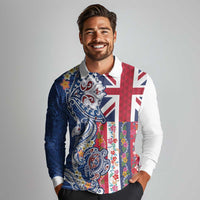 Hawaiian Manta Ray and Turtle Tribal Tattoo Long Sleeve Polo Shirt With Hawaii Flag and Flowers