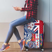 Hawaiian Manta Ray and Turtle Tribal Tattoo Luggage Cover With Hawaii Flag and Flowers