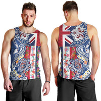 Hawaiian Manta Ray and Turtle Tribal Tattoo Men Tank Top With Hawaii Flag and Flowers