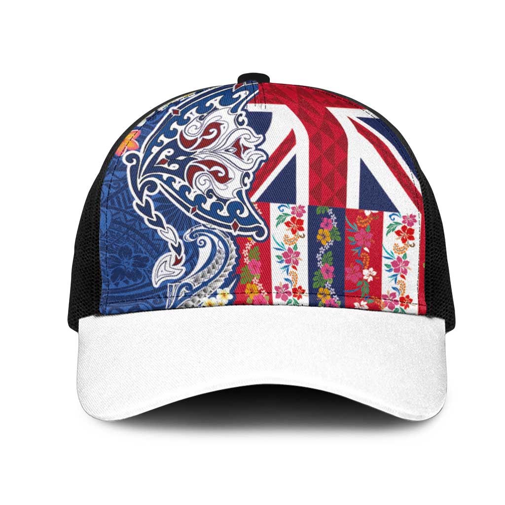 Hawaiian Manta Ray Mesh Trucker Cap with Hawaii Flag and Flowers