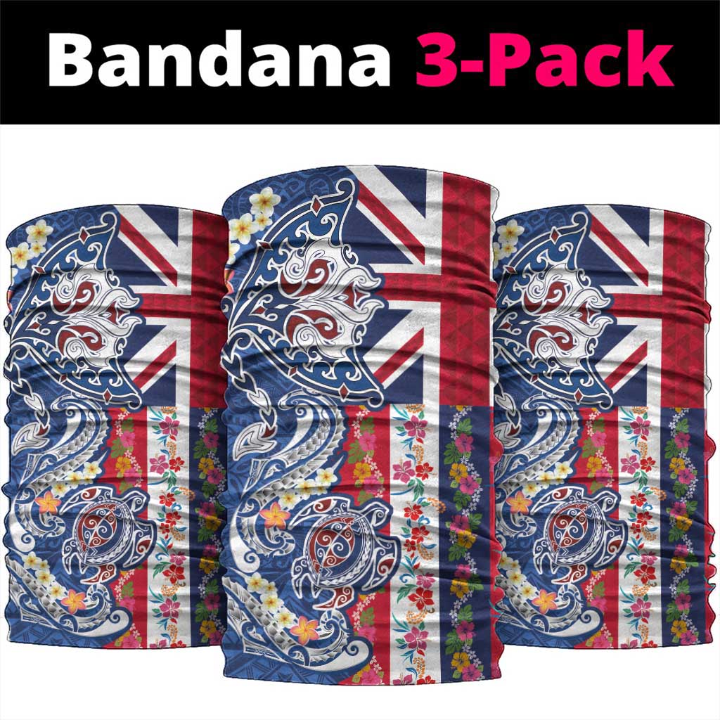 Hawaiian Manta Ray and Turtle Tribal Tattoo Neck Gaiter With Hawaii Flag and Flowers LT03 package One Size: 25*50cm Multicolor - Polynesian Pride