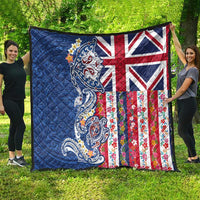 Hawaiian Manta Ray and Turtle Tribal Tattoo Quilt With Hawaii Flag and Flowers