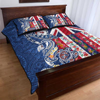 Hawaiian Manta Ray and Turtle Tribal Tattoo Quilt Bed Set With Hawaii Flag and Flowers
