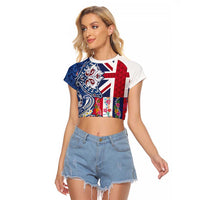 Hawaiian Manta Ray and Turtle Tribal Tattoo Raglan Cropped T Shirt With Hawaii Flag and Flowers