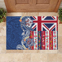 Hawaiian Manta Ray and Turtle Tribal Tattoo Rubber Doormat With Hawaii Flag and Flowers
