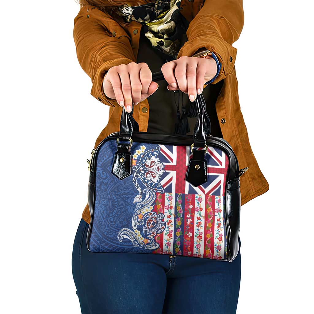 Hawaiian Manta Ray and Turtle Tribal Tattoo Shoulder Handbag With Hawaii Flag and Flowers LT03 One Size Multicolor - Polynesian Pride