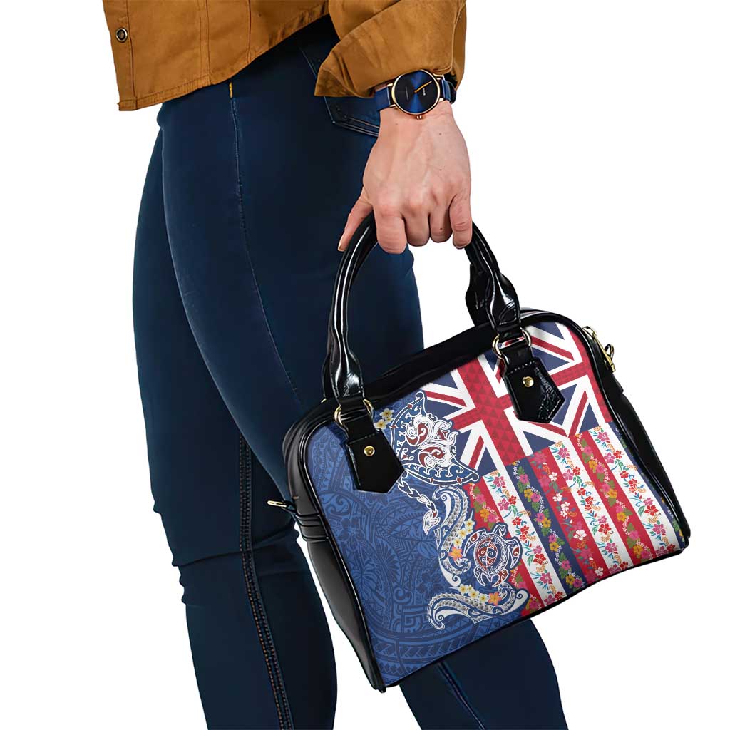 Hawaiian Manta Ray and Turtle Tribal Tattoo Shoulder Handbag With Hawaii Flag and Flowers LT03 - Polynesian Pride