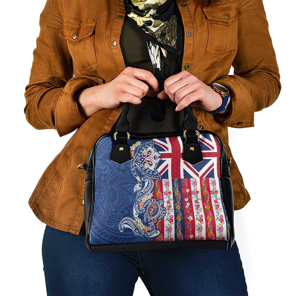 Hawaiian Manta Ray and Turtle Tribal Tattoo Shoulder Handbag With Hawaii Flag and Flowers LT03 - Polynesian Pride