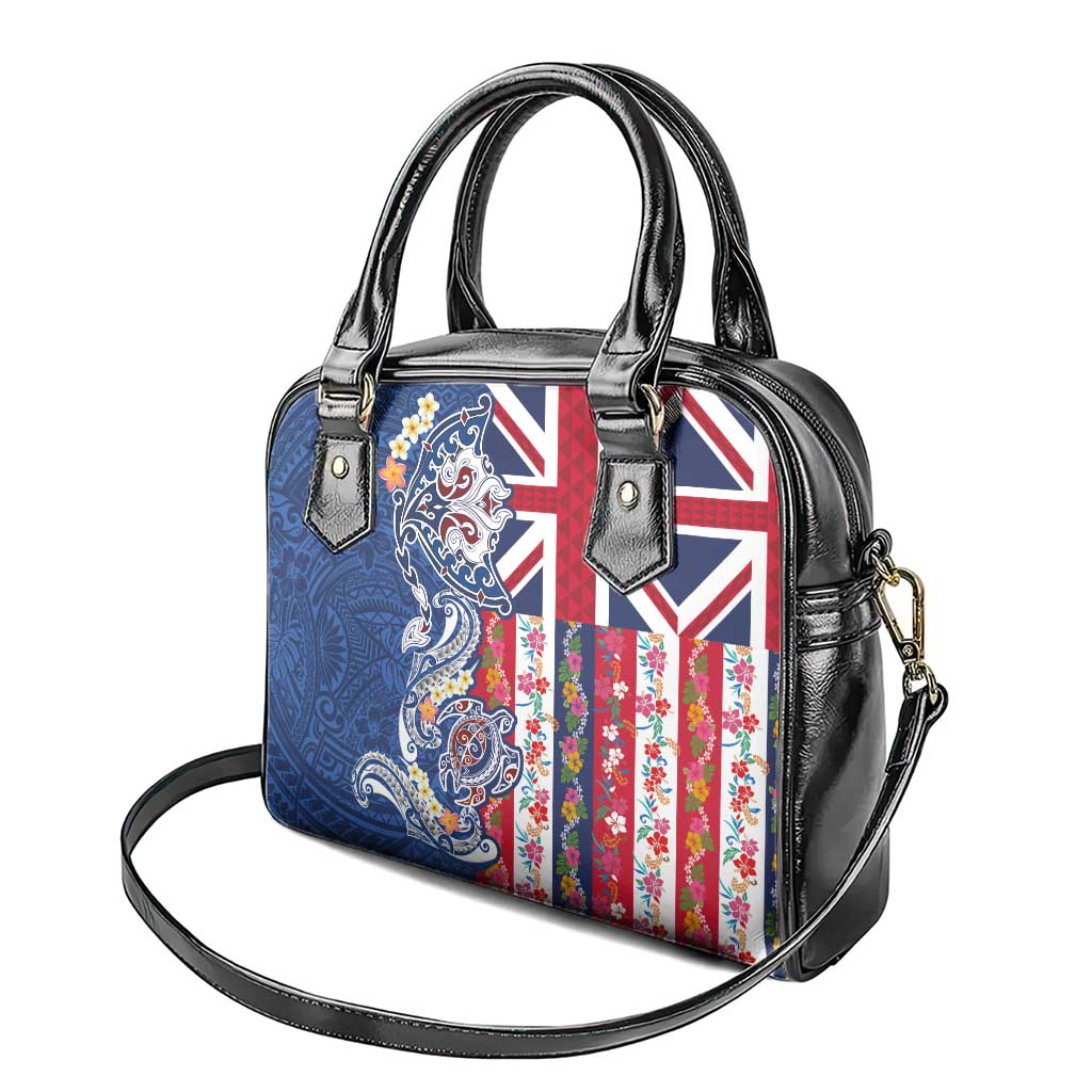 Hawaiian Manta Ray and Turtle Tribal Tattoo Shoulder Handbag With Hawaii Flag and Flowers LT03 - Polynesian Pride