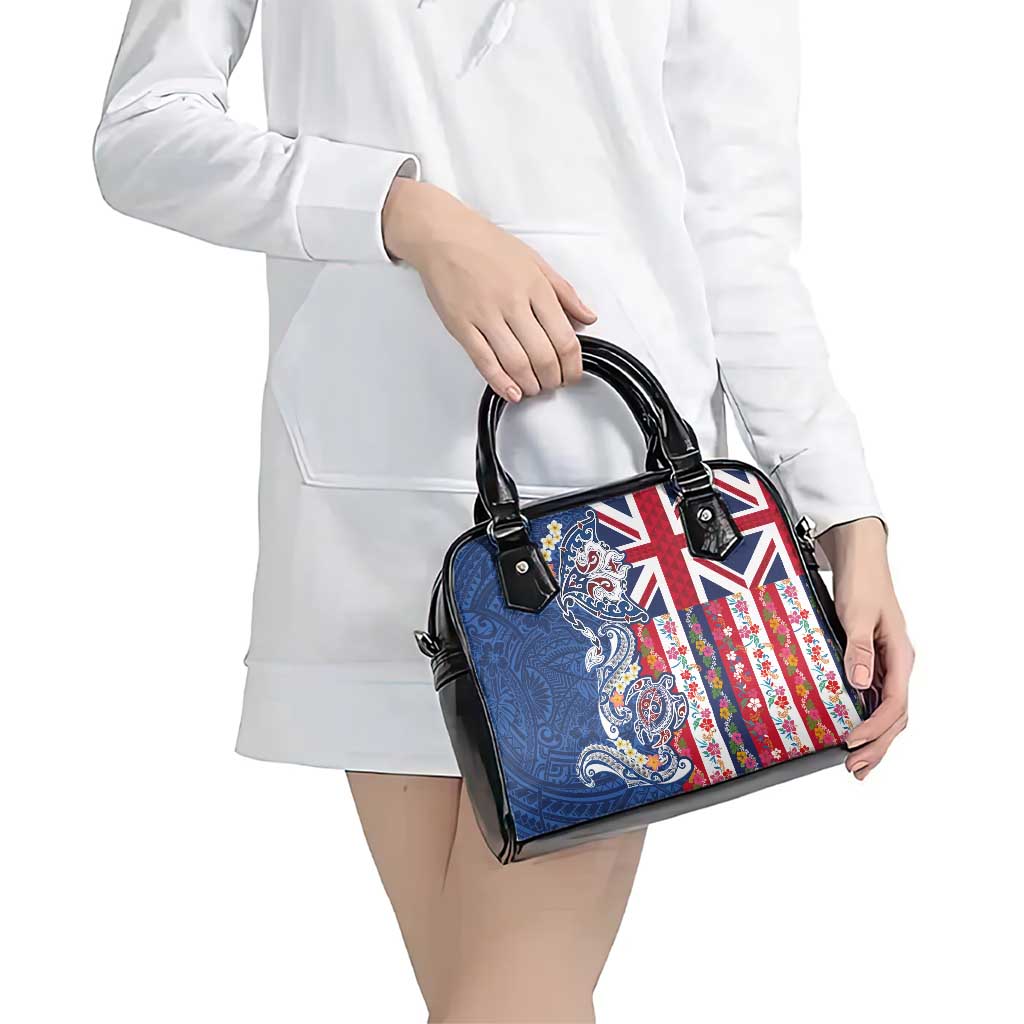Hawaiian Manta Ray and Turtle Tribal Tattoo Shoulder Handbag With Hawaii Flag and Flowers LT03 - Polynesian Pride