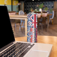 Hawaiian Manta Ray and Turtle Tribal Tattoo Skinny Tumbler With Hawaii Flag and Flowers