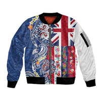 Hawaiian Manta Ray and Turtle Tribal Tattoo Sleeve Zip Bomber Jacket With Hawaii Flag and Flowers LT03 Unisex Multicolor - Polynesian Pride