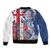 Hawaiian Manta Ray and Turtle Tribal Tattoo Sleeve Zip Bomber Jacket With Hawaii Flag and Flowers LT03 - Polynesian Pride