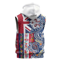 Hawaiian Manta Ray and Turtle Tribal Tattoo Sleeveless Hoodie With Hawaii Flag and Flowers