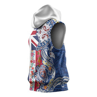 Hawaiian Manta Ray and Turtle Tribal Tattoo Sleeveless Hoodie With Hawaii Flag and Flowers