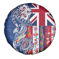 Hawaiian Manta Ray and Turtle Tribal Tattoo Spare Tire Cover With Hawaii Flag and Flowers